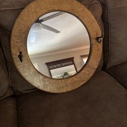 Vintage oak mirror with coat hooks Vintage oak mirror with coat