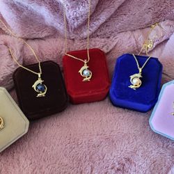 Pearl Jewelry 925 Sterling Silver Jewelry, 2  Fishes with Natural Freshwater Pearl beads Gold Plated