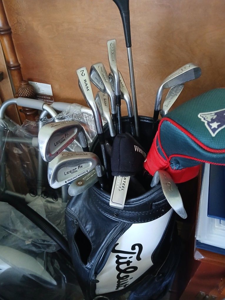 TITLEIST LEATHER BAG CLUBS PUTTER DRIVER