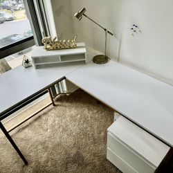 L Shaped Reversible White And Gold Desk