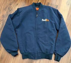 Vintage Red Cap FedEx Navy Bomber Work Small Jacket Embroidered Logos