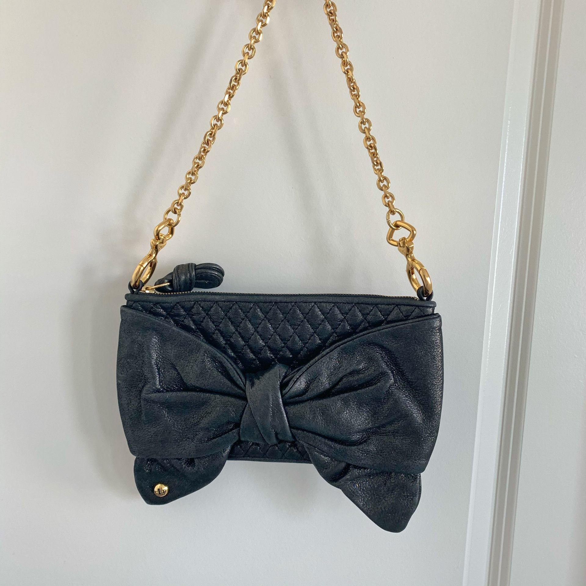 Juicy Couture quilted bow clutch purse with gold chain