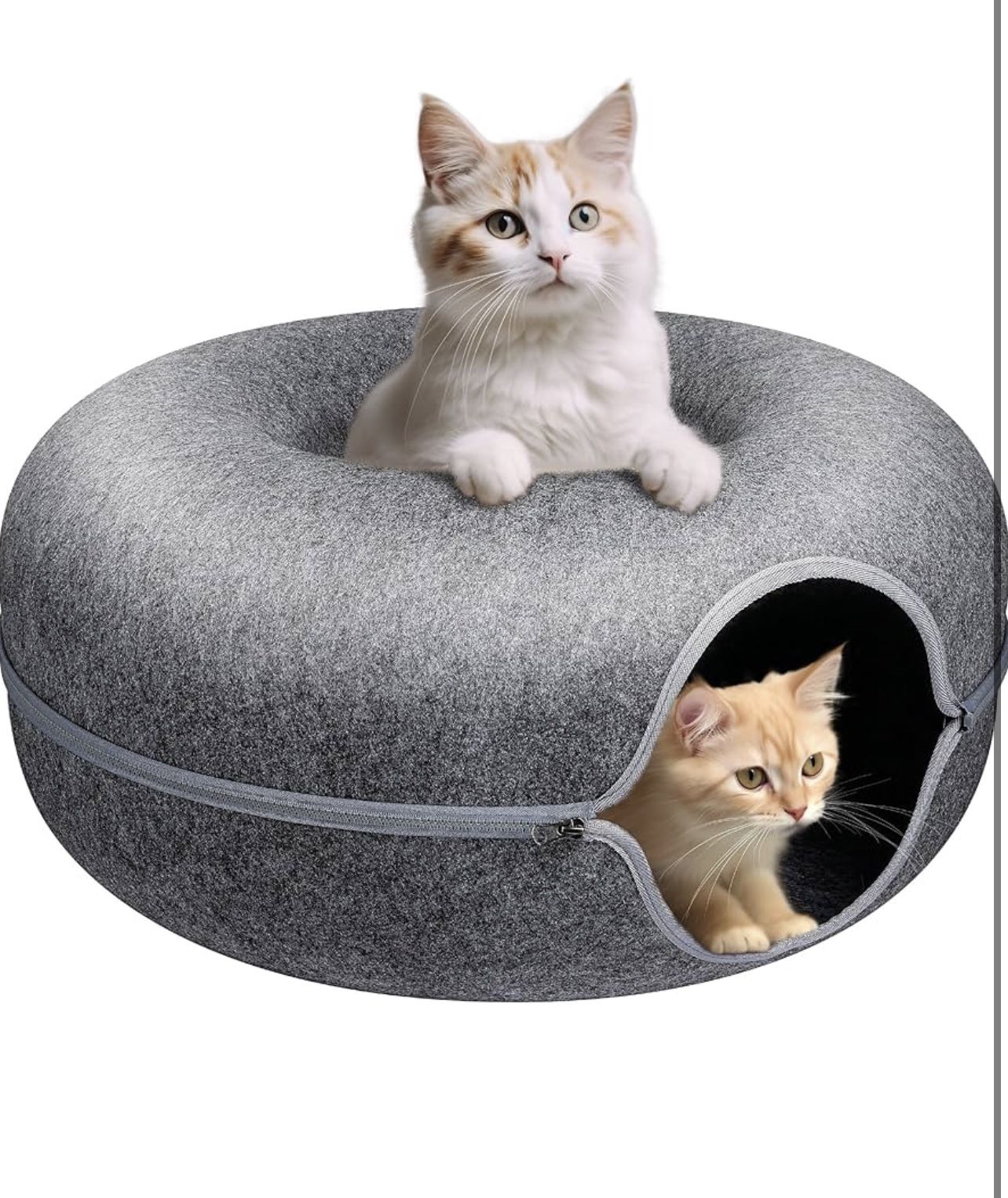 Peekaboo Cat Cave for Multiple Cats/Large Cats, Cat Caves for Indoor Cats Up to 9 Lbs, Cat Tunnel Bed, Scratch Detachable and Washable Large Donut Cat