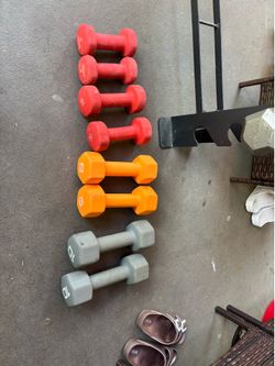 Dumbbells pairs 3,5,8,10. Like new.75 cent a pound.