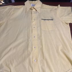 Vintage Sears Shirt Mens L Yellow Tapered Perma Prest Pocket Button 70s