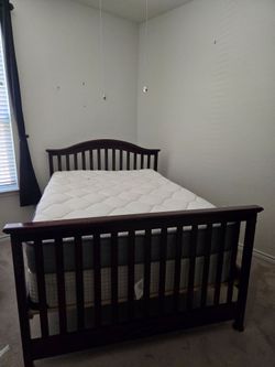 Dark Wood Full Size Bed Frame with Mattress