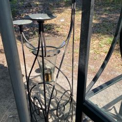 Wrought Iron Candle Holder With Glass Vase In Middle