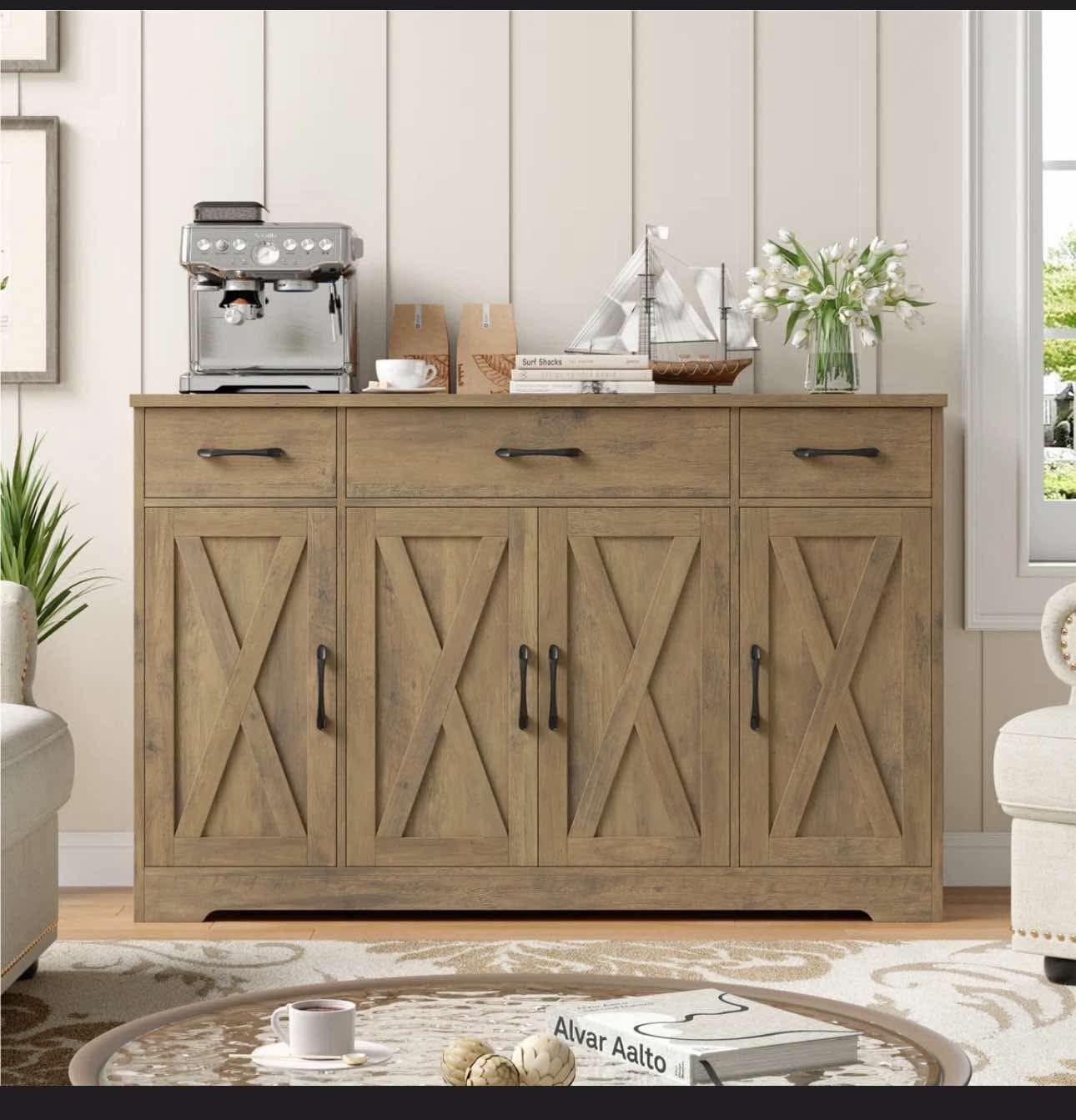 Buffet Sideboard Cabinet with Drawers, 55" Large Buffet Storage , Rustic Brown S-17