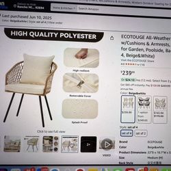 4 Chairs NEW Patio Or Inside