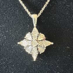 Brilliant Sterling Silver Diamond Cluster Necklace 