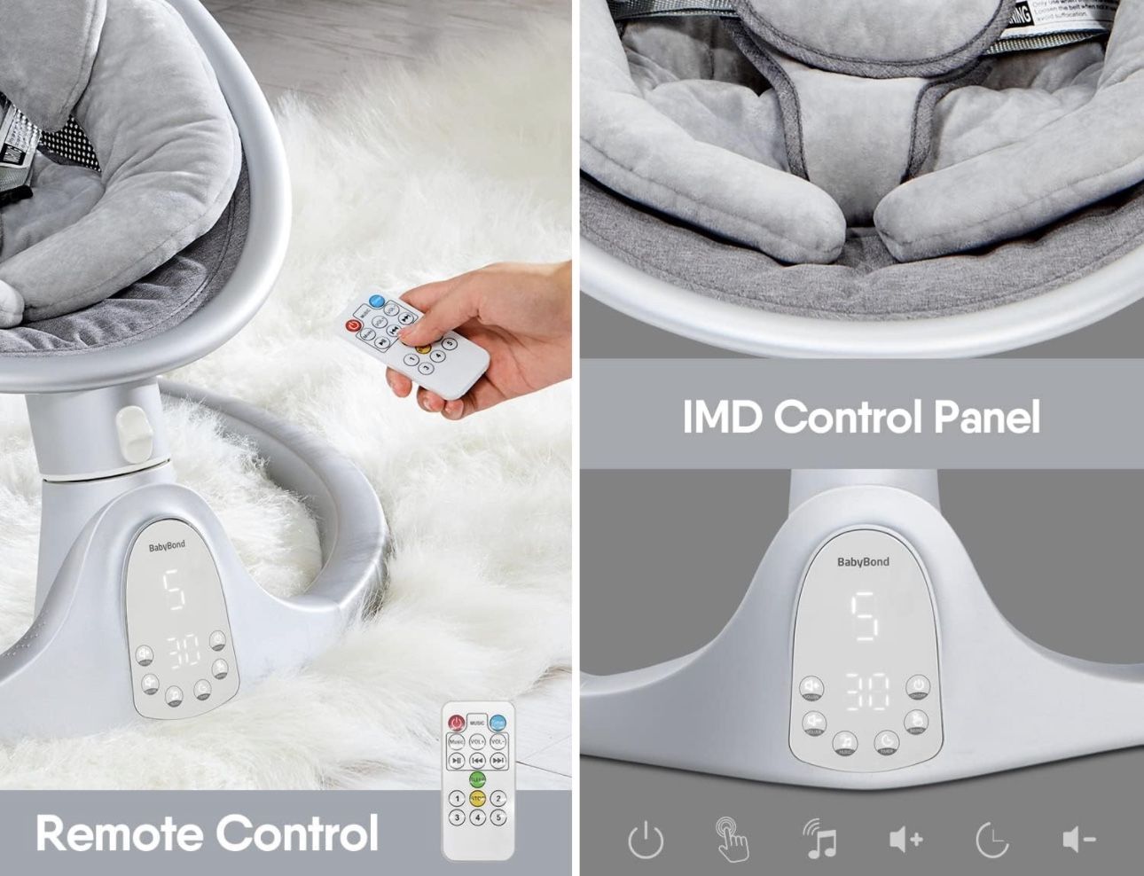 BabyBond Baby Swings for Infants, tooth Infant Swing with Preset Lullabies, 5 Point Harness Belt, Speeds and Remote Control - Portable Indoor Outdoor