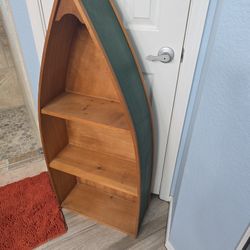Wood Canoe Shelf Cabinet Stand Lodge Log Cabin Rustic Decor  Wooden 3 Shelves Hunter Green