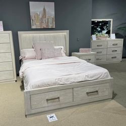 Light king queen size bed frame with storage drawer