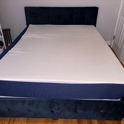 Velvet blue bed queen size with Matress