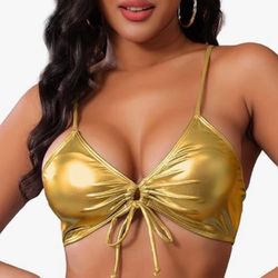 ✨👙 Gold Shimmer Metallic Bikini Top 👙 Small