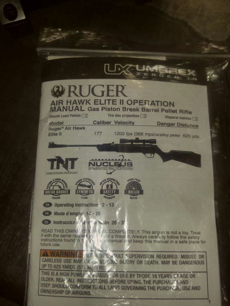 New pellet gun Ruger air hawk elite 2 Comes with scope 4x32