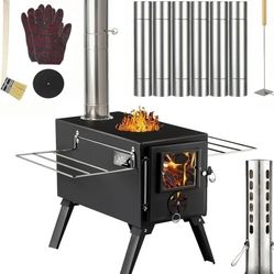 Hot Tent Stove,AVOFOREST Wood Burning Stove,Small Wood Stove with 7 Stainless Chimney Pipes for Outdoor Heating & Cooking, Ice Fishing, Hunting