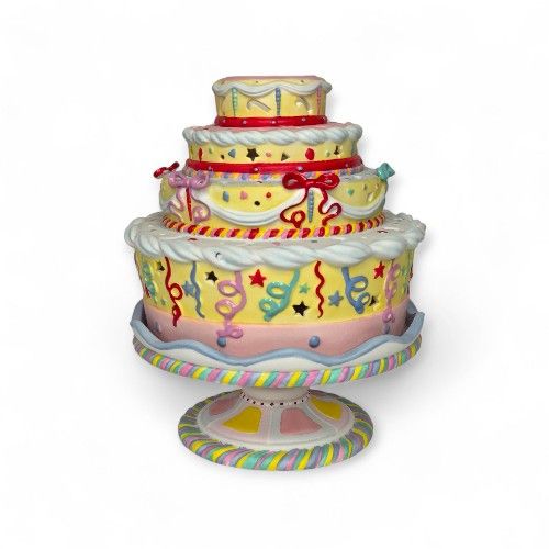 PartyLite Whimsical Ceramic Birthday Cake Colorful Tiered Tealight Candle Holder