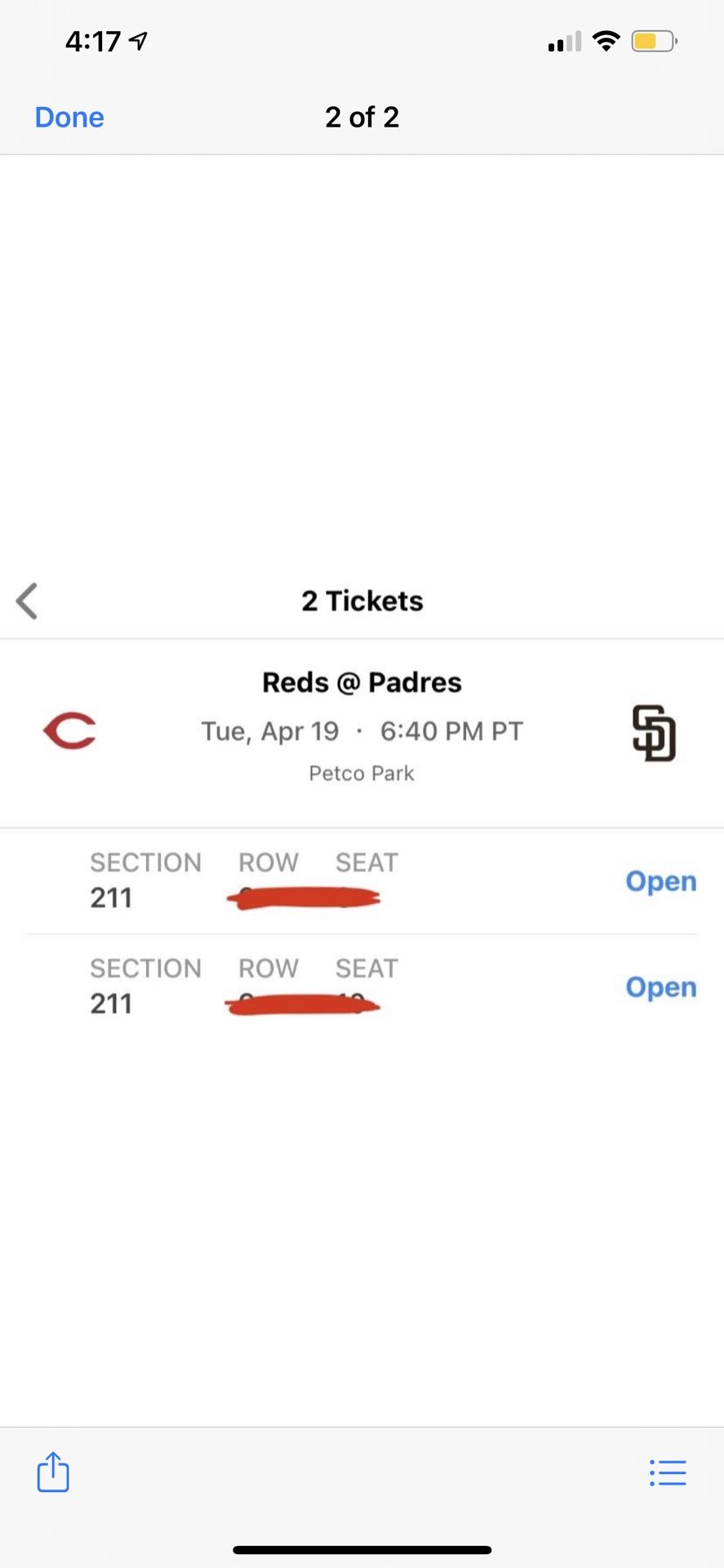 Padres Game Tickets