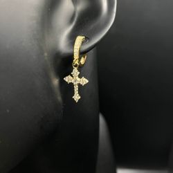 Cross Dangle Hoop Earring (Gold Finish)