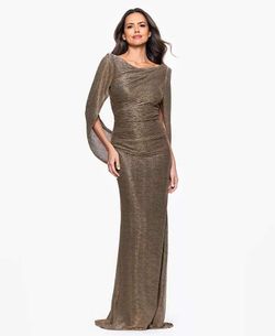 Betsy Adam "Celine" Boat Neck Crinkle Gown Mocha Gold  sz 4 Modest MOB $449 NWT