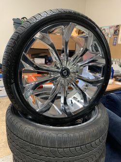 24” CHROME LEXANI WHEELS WITH TIRES AND SENSORS