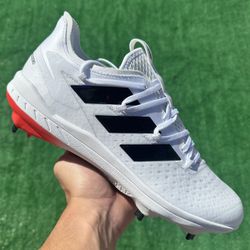 ADIDAS ADIZERO AFTERBURNER “WHITE / RED” METAL BASEBALL CLEATS (Size 12, Men’s)