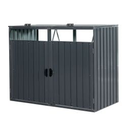 Garbage Bin Shed Stores 2 Trash Cans Metal Outdoor Bin Shed for Garbage Storage,Stainless Galvanized Steel, Bin Shed for Garden Yard Lawn