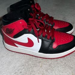 Nike Air jordan 1 Mid in red and black and white color way 