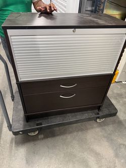 Dark Brown Cabinet with Roll-Top and Two Drawers