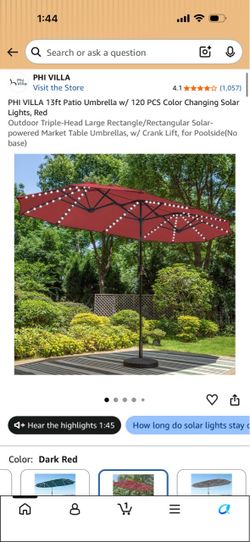 🔥🔥🔥13ft Patio Umbrella w/ 120 PCS Color Changing Solar Lights, Red