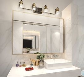 4 Light Bathroom Vanity Light, Black and Gold