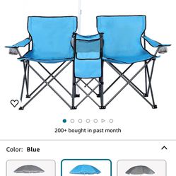Double Portable Picnic Chair Folding Camping Chair W/Umbrella Table Beverage Holder Carrying Bag Cooler