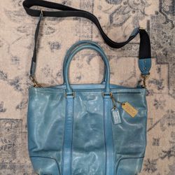 COACH Large Blue Leather Shoulder Bag