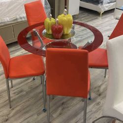 5 piece glass & red dining table
