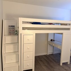 White Bunk Bed with Desk & Storage – Excellent Condition