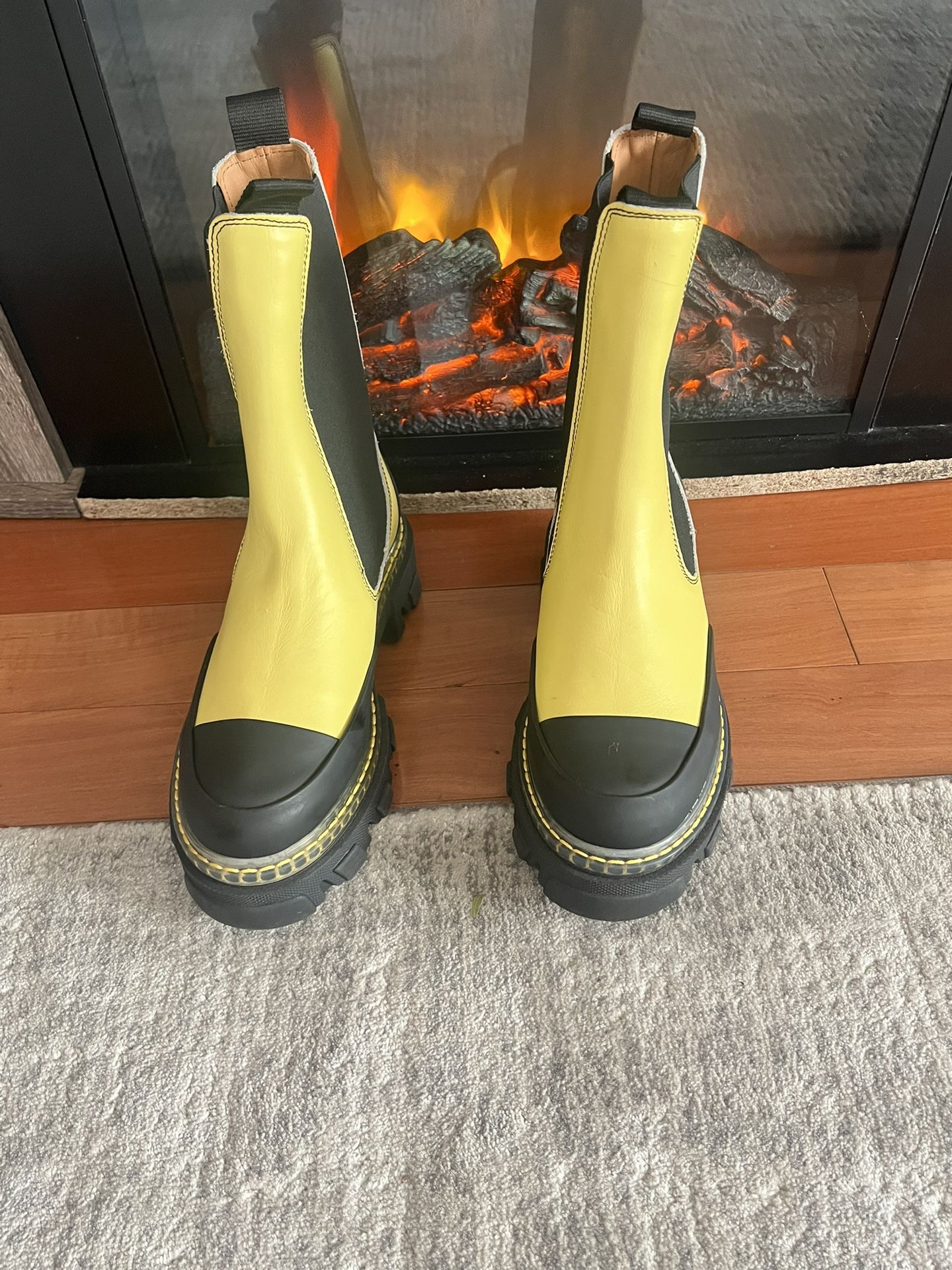 GANNI Lug Sole Calf Leather Tall Flan Chelsea Combat Boots