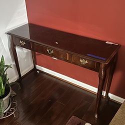 Queen Anne Dark Hard Wood Console Sofa Table With Brass Hardware 