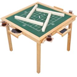 Multifunction Mahjong Table, Folding Card Table with Plush Top, Party Gathering Game Table with 4 Cup Holders & 4 Drawer, 35" Wood