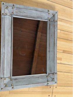 Distressed, gray wash mirror