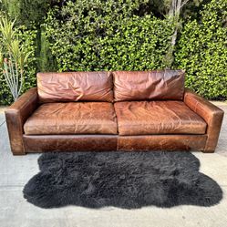 Restoration Hardware RH Maxwell Modern 8’ Luxe Leather Couch Sofa 