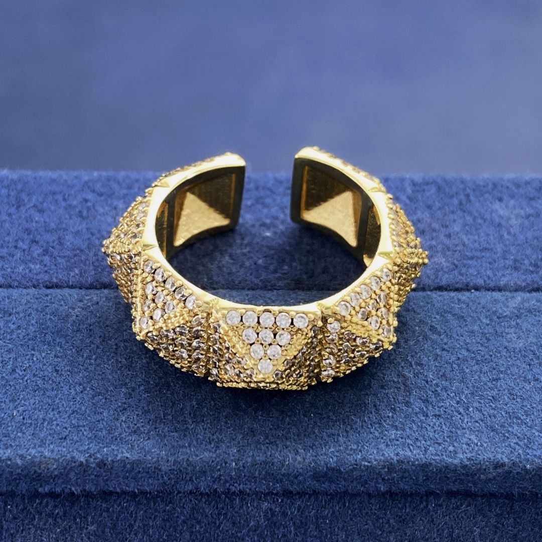 Valentino Full Diamond Square Rivet Open Ring