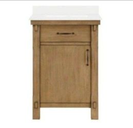 Home Decorators Collection Bellington 24 in. Single Sink Almond Toffee Bath Vanity with White Engineered Stone Top (Assembled)