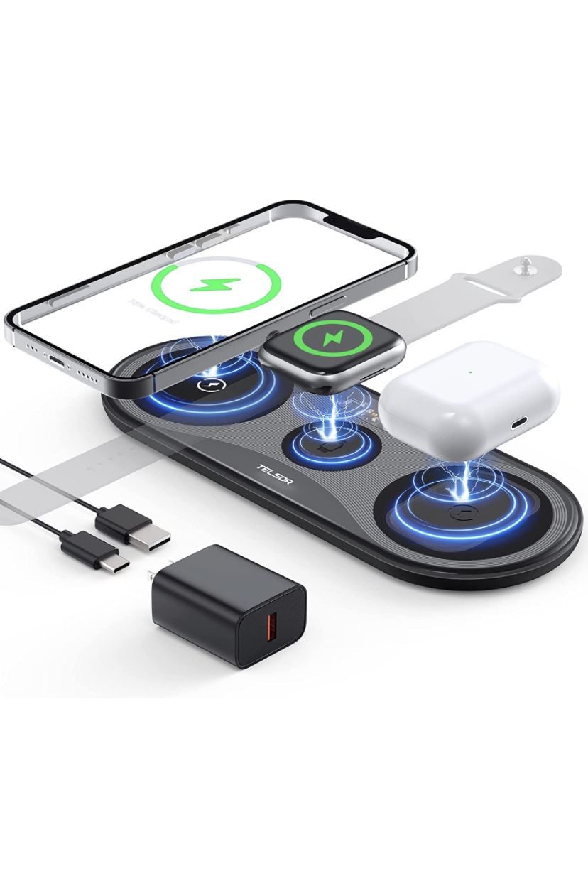 Wireless Charging Pad, TELSOR Portable Wireless Chargers for Multiple Devices, Wireless Charging Station for iPhone 15 14 13 12 11 Pro Max, for Apple 