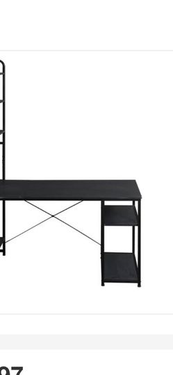 54.30 in. Rectangular Black Steel Home Computer Desk with 5-Tier Open Bookshelf