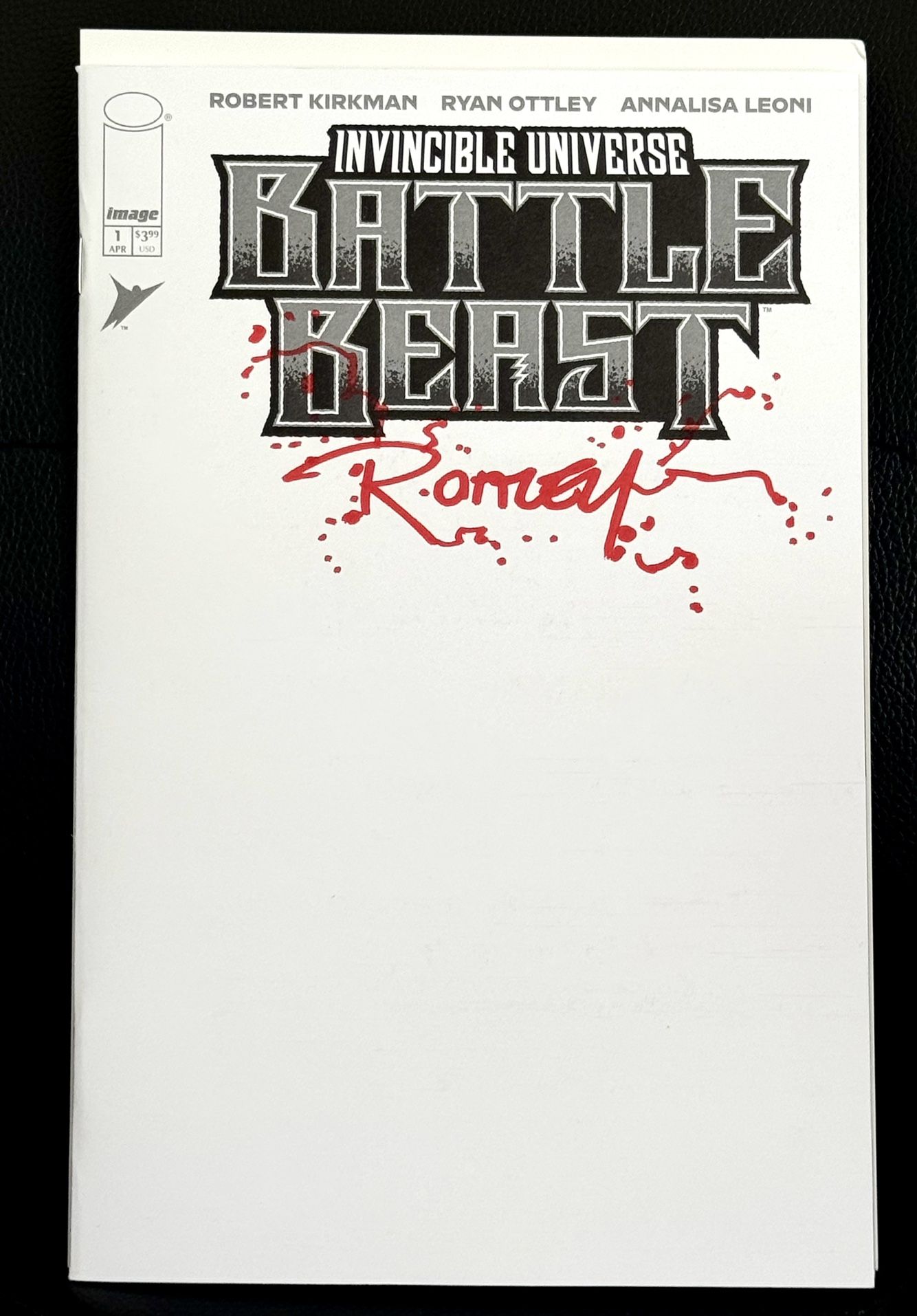 Battle Beast #1 Blank Cover First Print- Signed by Ryan Ottley (Bloody Sig)-NM