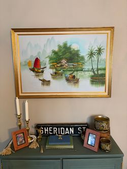 Original Vintage Latin American Street Scene Oil Painting – Framed 22” x 18”