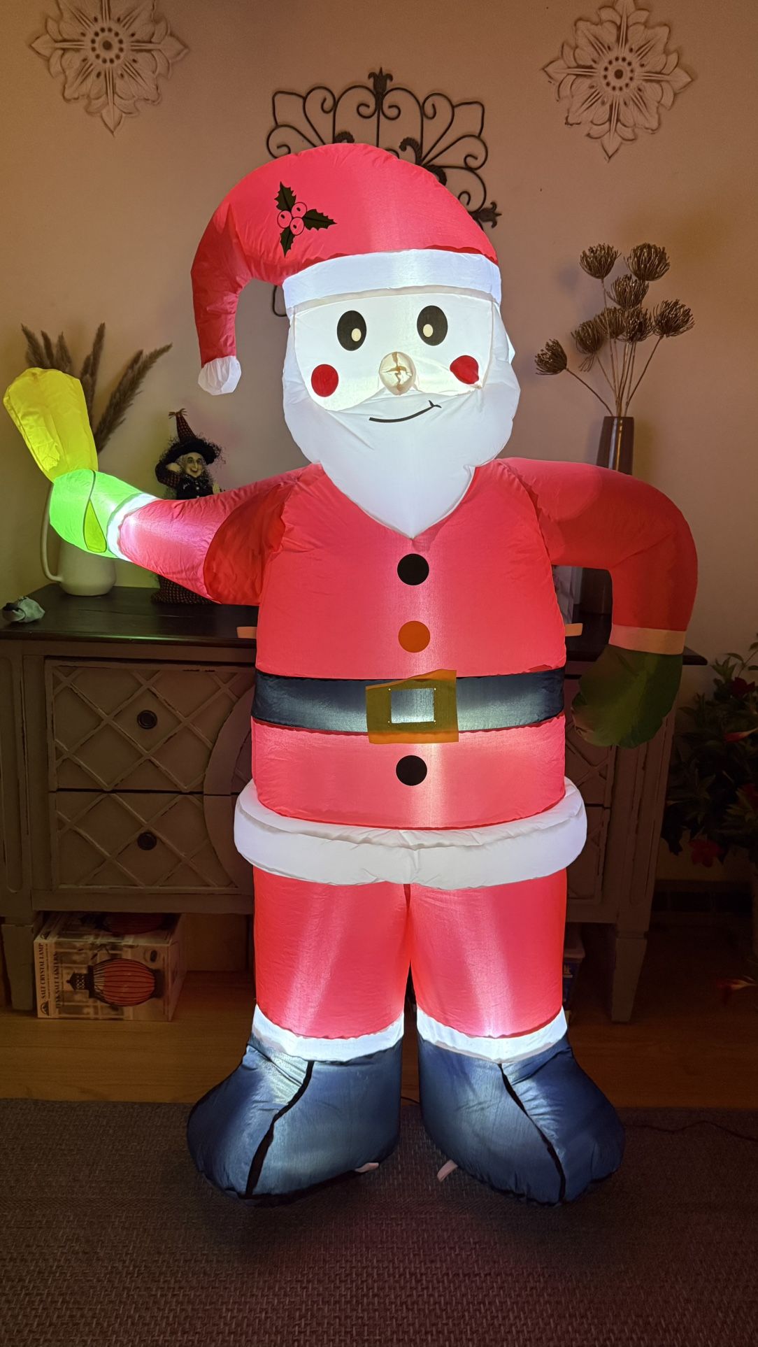 New 6Ft Inflatable Santa Claus with Move Hand Bell Light Up 