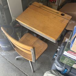 Antique Vintage Student Desk And Chair 