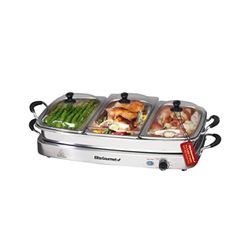 Elite Gourmet EWM-9933 Triple 3 x 2.5 Quart Trays Buffet Server [NEW; Still in Box] 7.5 Qt Oven Safe Pan Food Warmer, Temperature Control, Clear Slott